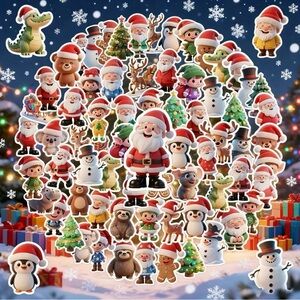 64 Christmas Cute Character Stickers Santa Elves Animals